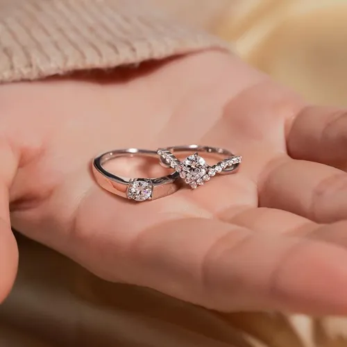 Fashion Sparkling Silvery Couple Finger Ring (2 pc)